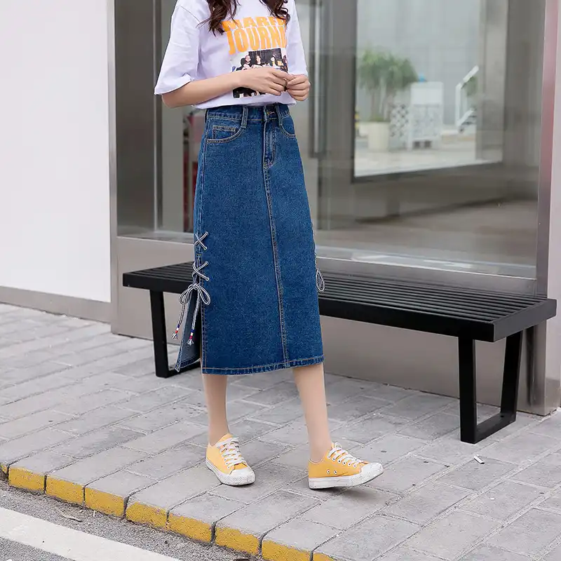 jean skirt with side slits