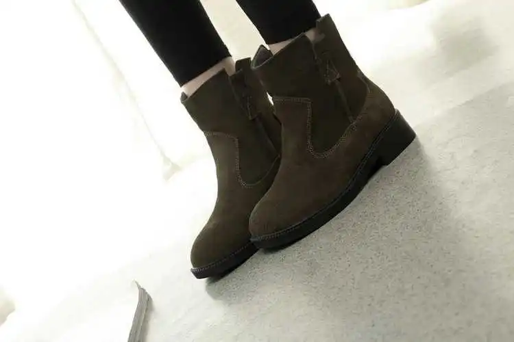 

new arrival fashion winter round head flat chunky heels platform suede cow leather martine solid botas women boots S2708