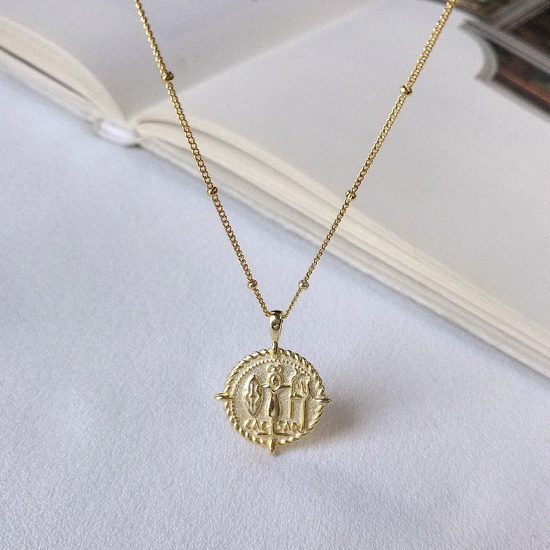 

2019 New Fashion Real Silver Golden Silver Coin Pendant Necklaces For Women 925 Sterling Silver Portrait Statement Necklace