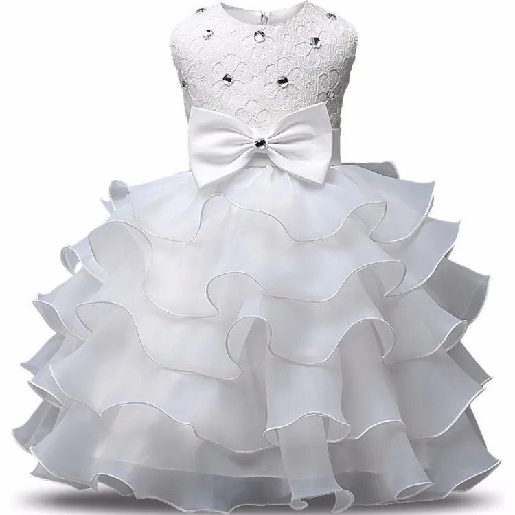 Милое розовое платье с цветочным рисунком для маленьких девочек, платье-пачка для первого причастия для девочек, вечерние платья принцессы для девочек на свадьбу, выпускной вечер - Цвет: White