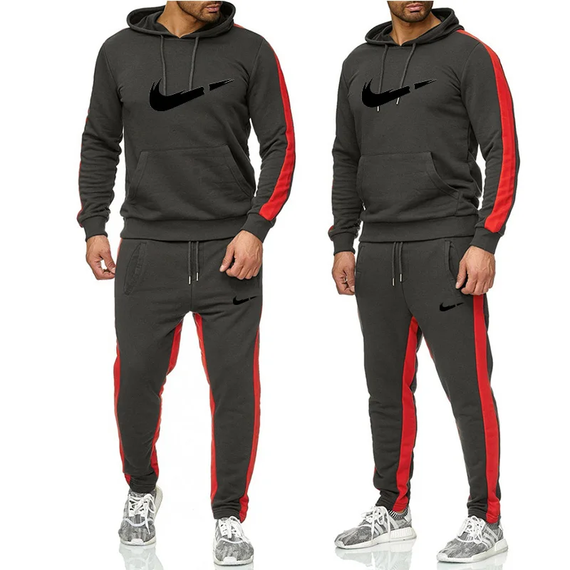

New men hot 2019 Casual Sportswear Suit Hooded Sweatshirt Tracksuit Men's Solid mens fashion tracksuit Hoodies + Pants Sets Male