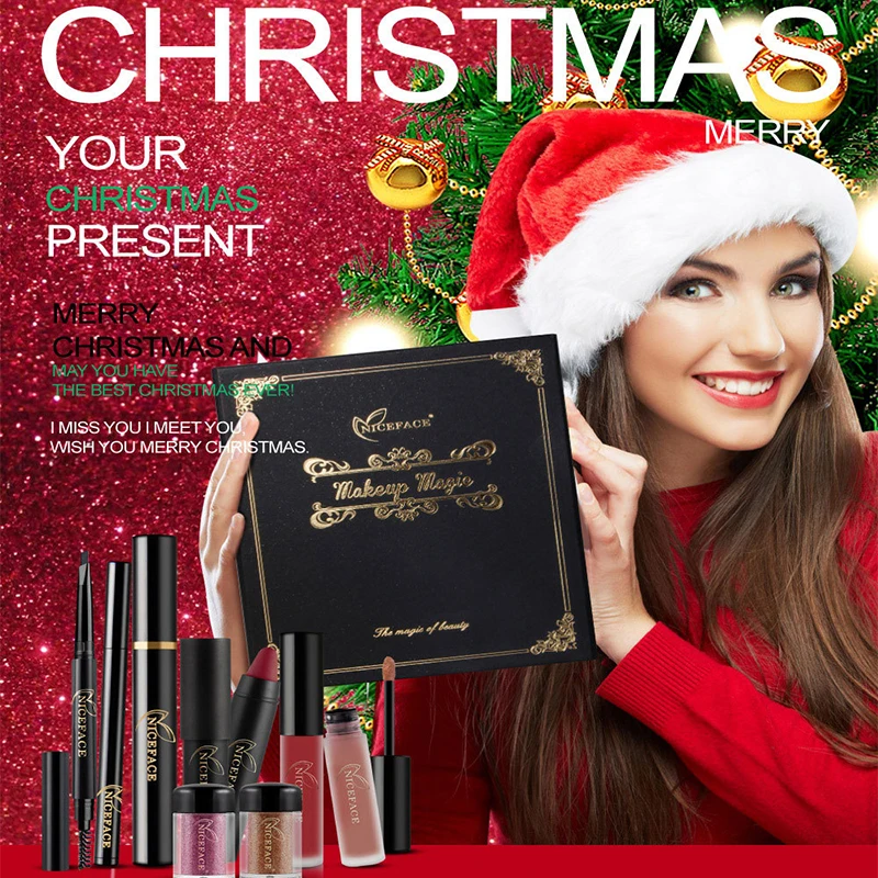 

9 Pcs/Set Makeup Set Lip Gloss Mascara Matte Lipstick Eyebrow Pencil Mineral Eyeshadow Pigments Christmas Gift Make Up Kit