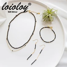 Loioloy натуральная 925 пробы серебро черный Природный камень позвоночника серьги/браслет/Цепочки и ожерелья набор украшений для женщин