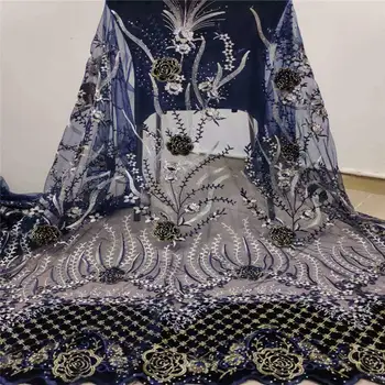

French Net Lace Fabric 2019 Latest African Stone Lace Fabric With Embroidery Mesh Tulle Lace Fabric High quality Nigerian Lace