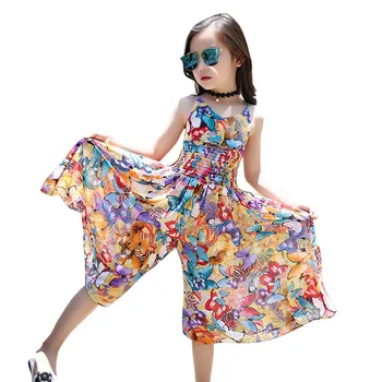 

Summer Girls Dress Children Print Floral Bohemian Dress Wide Leg Pants Jumpsuit Kid School Lovely Sport Personality Party Dress