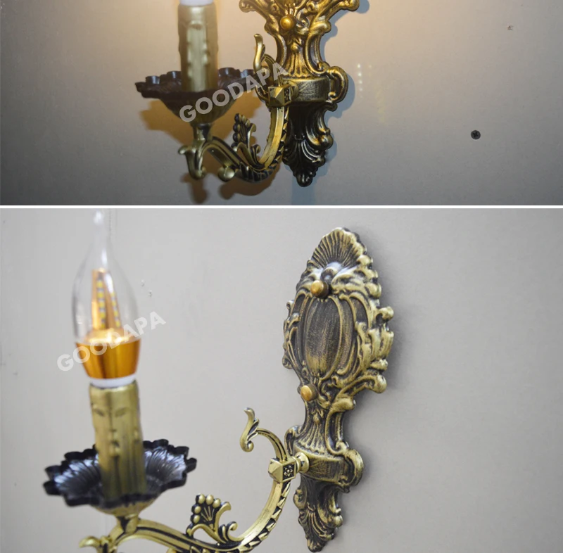 Винтажная Европейская железная свеча бронзовая настенная лампа домашний деко деревенский античный DIY алюминиевый E14 лампа настенный светильник
