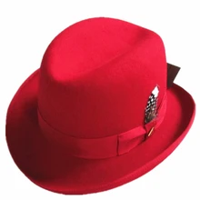 Красный шерстяного войлока Хомбург Fedora Hat/шляпа крестного отца