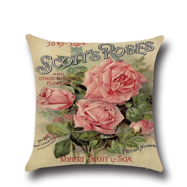 Vintage Rose Printed Cushion Cover Cotton Linen Cushions For Home