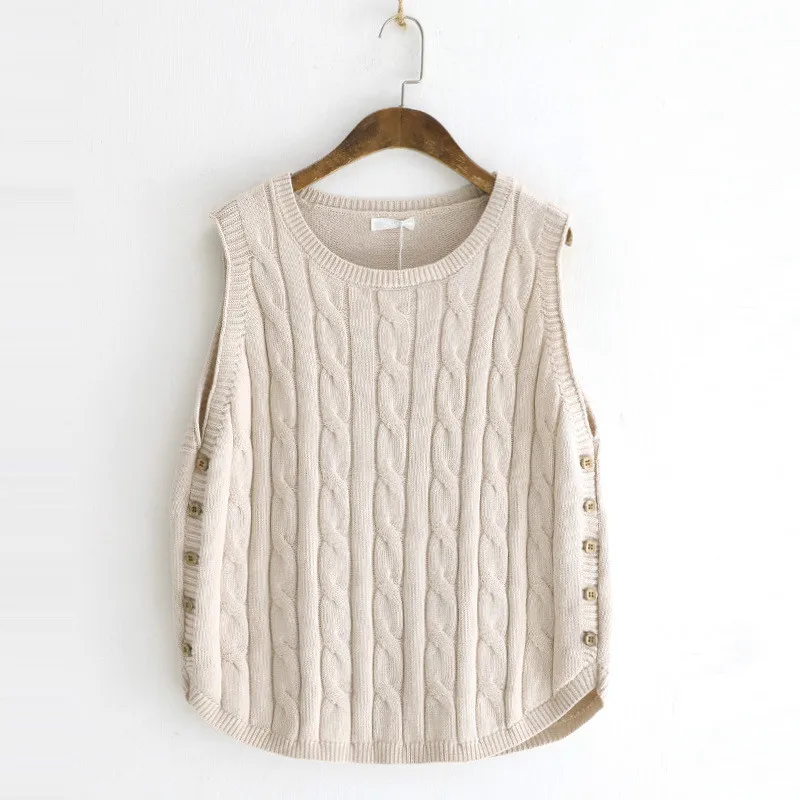 

Simple Solid Retro Knit Vest Vintage Sweet Female Twist Women Vest Top Winter Outerwear Sleeveless Pullover Knitwear Waistcoat
