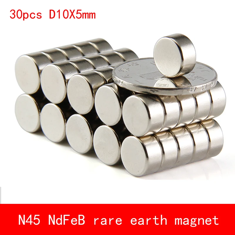 30PCS D10*5mm N45 N52 Strong NdFeB rare earth permanent magnet plating ...