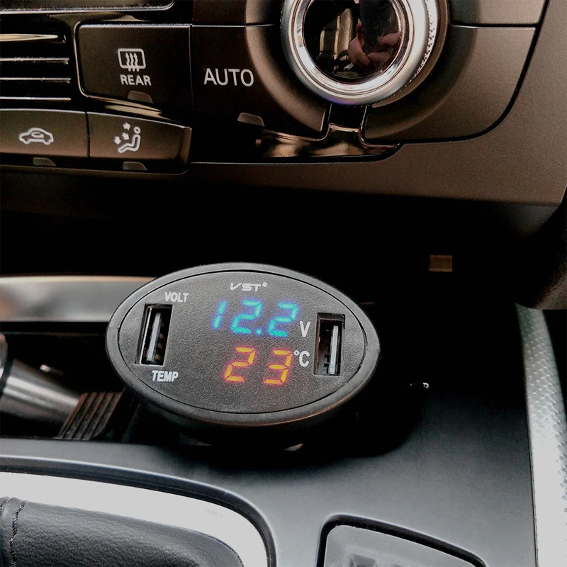 Универсальный 3in1 12V 24V Цифровой Автомобильный вольтметр с 2.1A Dual USB Зарядное устройство внедорожник Грузовик морской катер с термометр Напряжение монитор