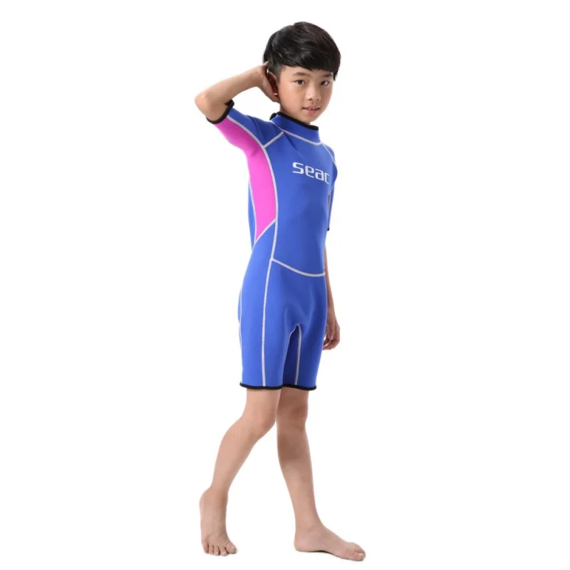 

Wetsuits Kids One-piece Swim Wears Diving Suits 2.5MM Neoprene Short Sleeves Boys Girls Surfing Children Rash Guards