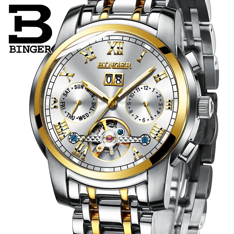 Многофункциональные механические часы Switzerland BINGER Tourbillon автоматические с