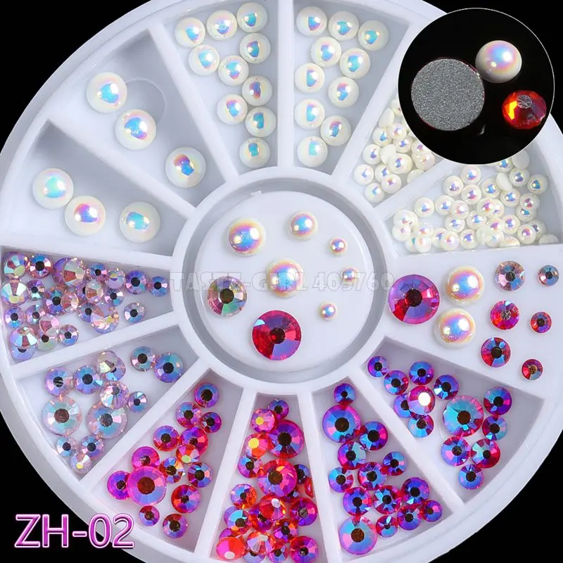 Смешанные размеры блестящие разноцветные округлые с плоской нижней поверхностью граней акриловый, со стразами дизайн ногтей Стразы наклейки с украшениями Маникюр «сделай сам» упаковка ZH - Цвет: ZH02