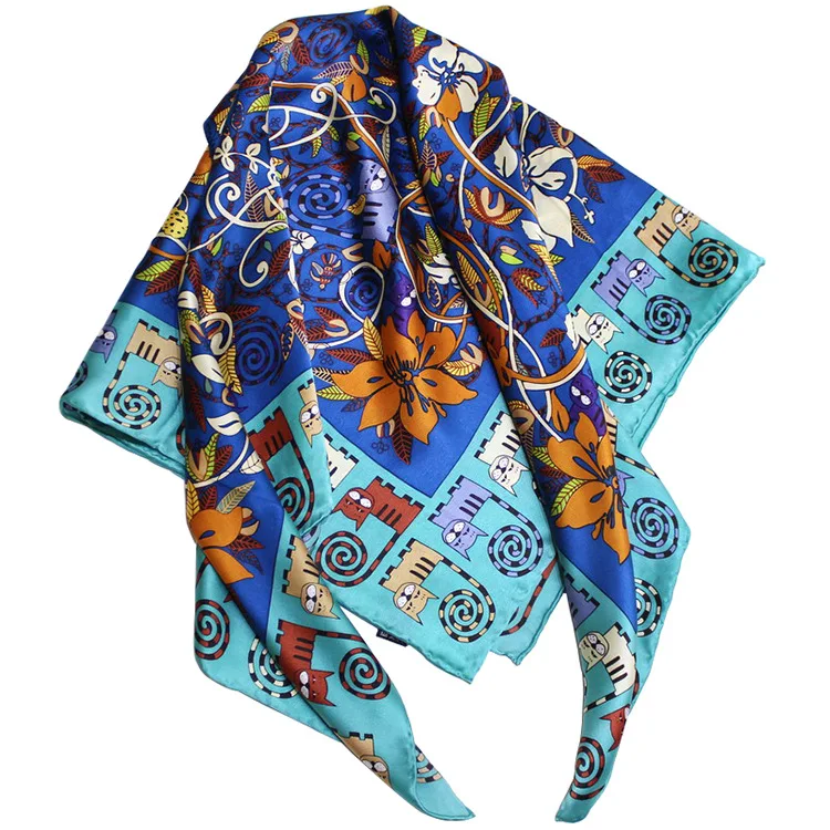 Capuchin Cat Print Women's Scarf New Fashion Cartoon Square Scarves Shawls Neck Wear Scarfs Accessory Beach Cloth 88x88cm FJ133 |