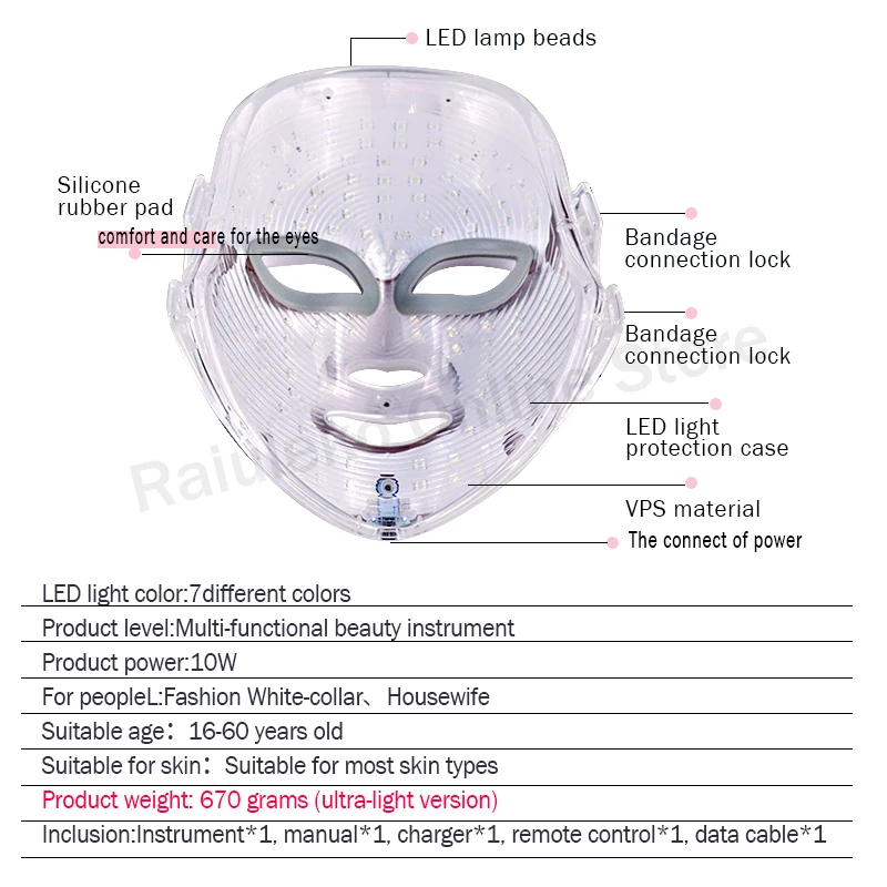 7 цветов светильник светодиодный маска для лица Омоложение кожи уход за лицом Лечение Красота анти акне терапия отбеливание спа ультра светильник версия