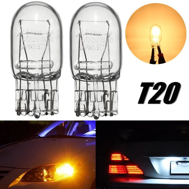 

2pcs T20 7443 7440 Signal Light W21/5W 3800K Halogen Bulb Clear Glass Daytime Running Light Turn Stop Brake Tail Bulb DRL Bulbs