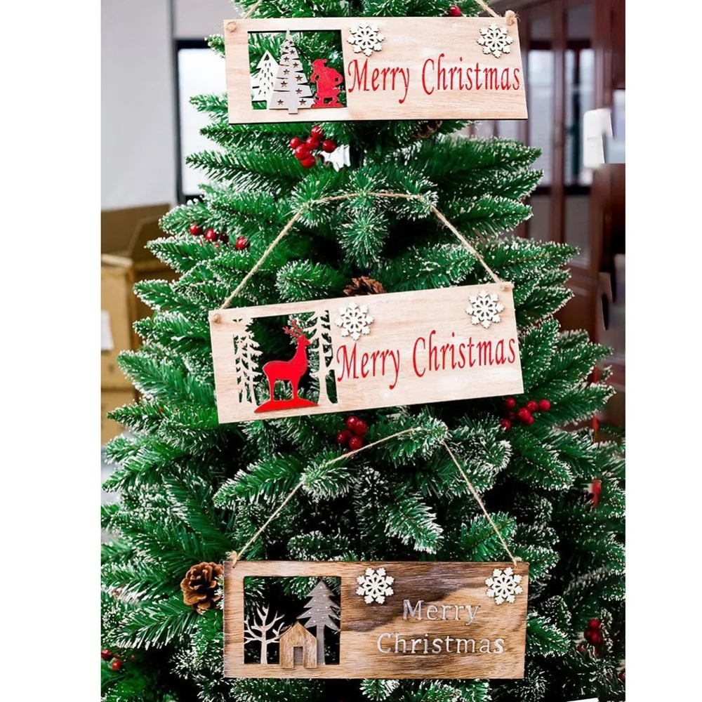 Christmas Square Wooden Door Hanging Ornaments Christmas Tree Painted