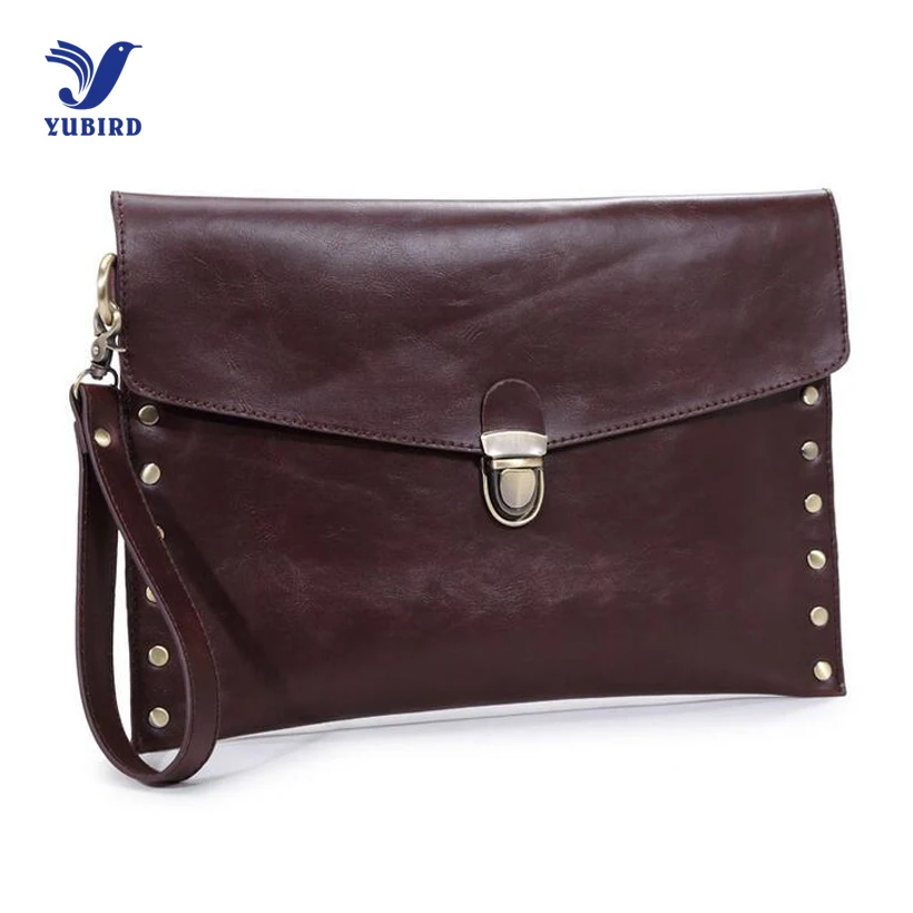 Fashion Brand Unisex Clutches Bag Business Solid Black PU Leather