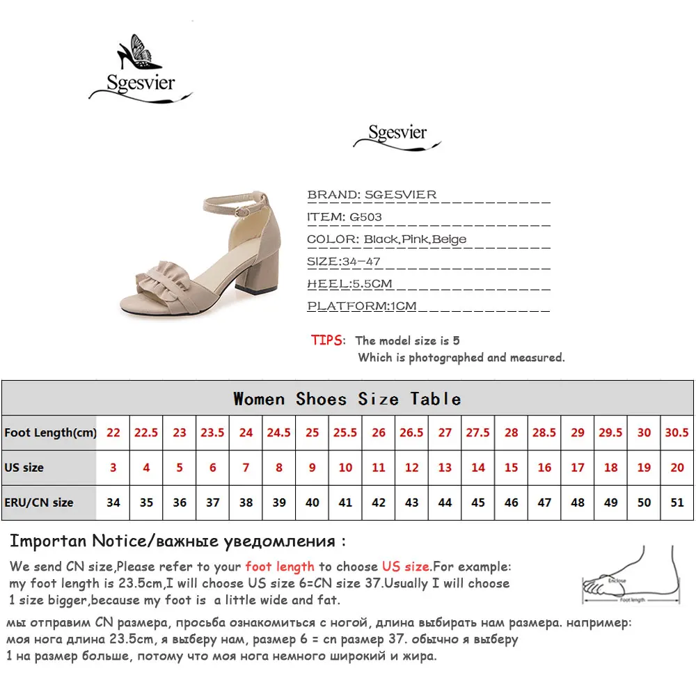 Sgesvier/Новинка года; летние туфли из флока; простые босоножки с пряжкой; удобные женские туфли на высоком каблуке с открытым носком; большие размеры 34-47; G503