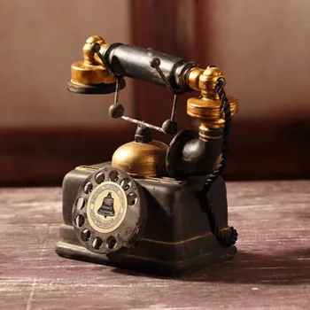 

European Retro Vintage Rotary Telephone Statue Antique Shabby Old Phone Figurine Decor Model Home Living Room Desktop Decoration