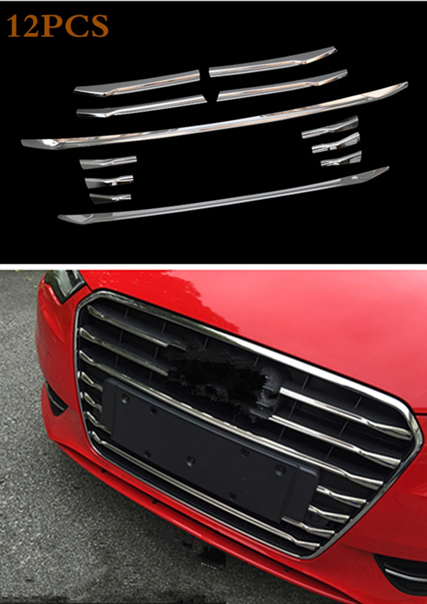 

Stainless Steel Front Bumper Air Grille Grill Decor Cover Trim Strips For Audi A3 8V Hatchback Sportback 2014-2016 Car Styling