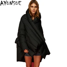 AYUNSUE осень зима пуховик Европейский Мода г. Длинные Асимметричный плащ утка подпушка теплая Свободная куртка campera pluma mujer