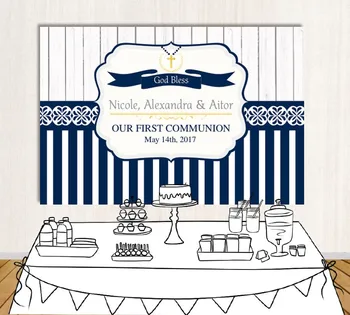 

custom first communion rustic navy blue and white striped backgrounds High quality Computer print party backdrops
