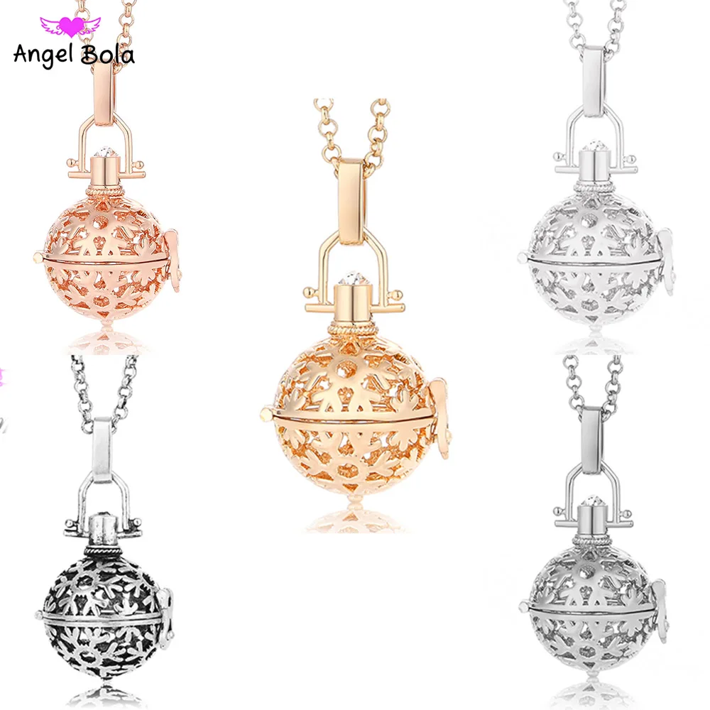 

Snowflake Mexican Aromatherapy Oil Pendant DIY Charm 20.5mm Angel Ball Long Necklace Jewelry For Women Harmony Caller Gift NL005