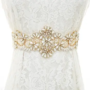 

Rhinestones Bridal Belt Gold Crystal Wedding Belt Bridal Dress Sash Belt For Women Formal Dresses S206G
