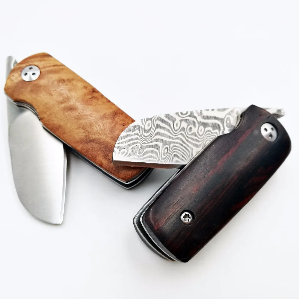 GRW ручной работы мини складной Ножи Дамаск/D2 лезвие деревянной ручкой тактический карман выживания ножи Отдых на природе Охота EDC