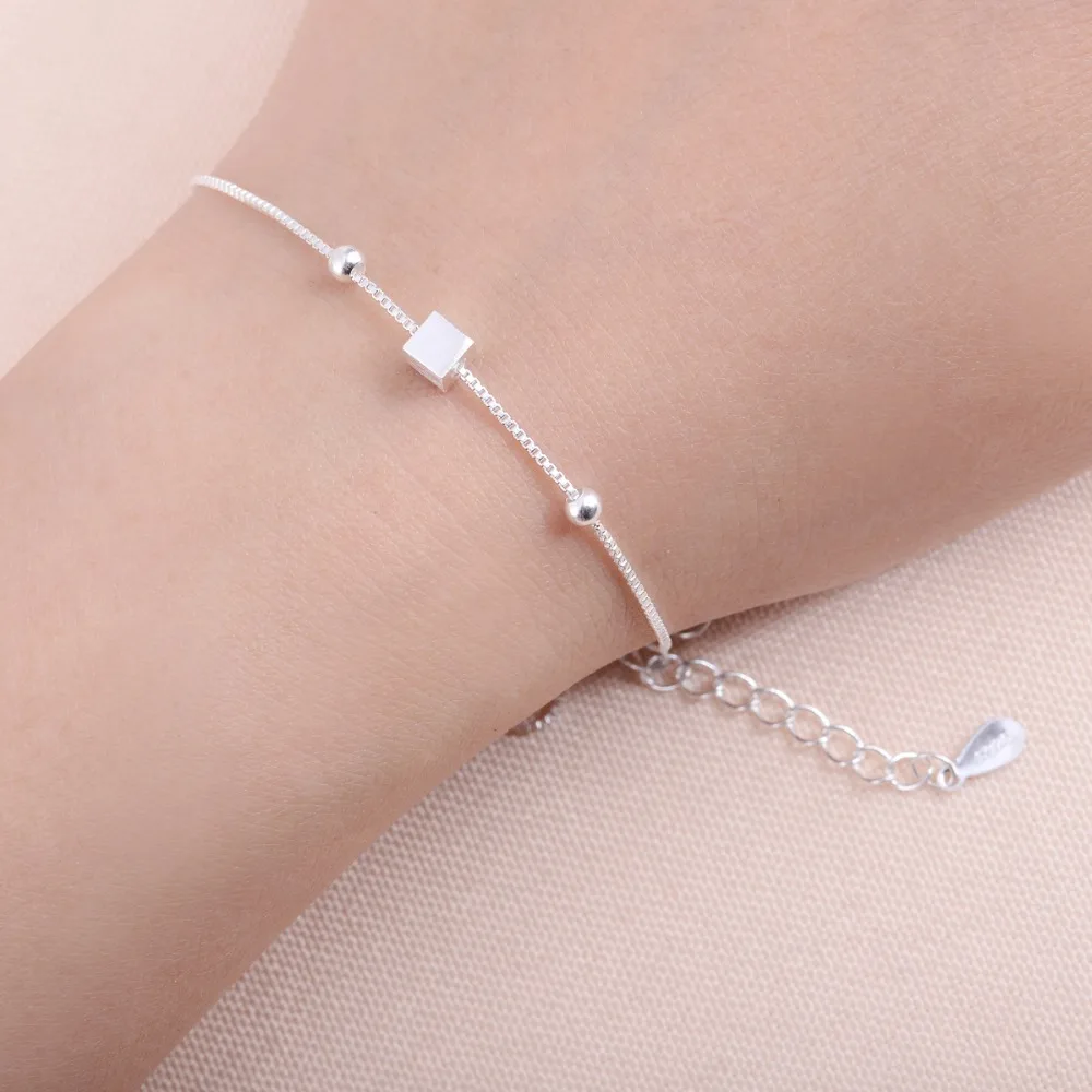 

Jisensp Fashion Jewelry Tiny Cubic Square Bracelet Simple Bead Cuff Bracelets for Women Link Chain Charm Bracelet homme pulseras