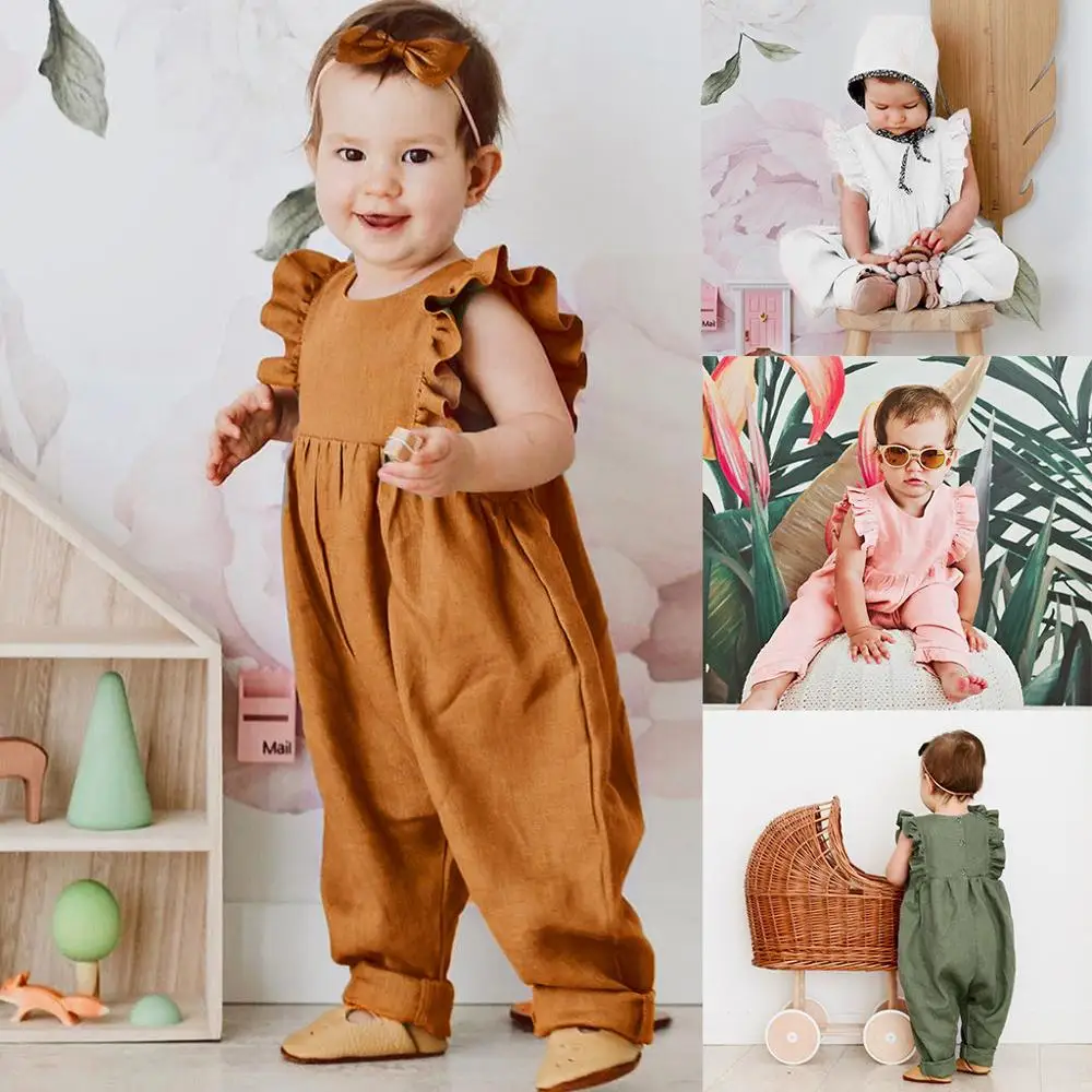 

Baby Girl Sleeveless Ruffles Solid Color Backless Romper Newborn Infant Toddler Summer Jumpsuit Sunsuit Fashion Clothes