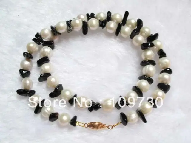 

Jewelry 002013 necklace white freshwater pearl mixed black onyx chip beads