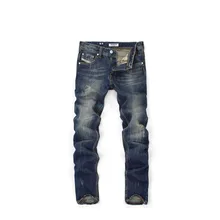 Famous Fashion Designer Jeans Men Straight Dark Blue Color Printed Mens Jeans Ripped Jeans 100% Cotton