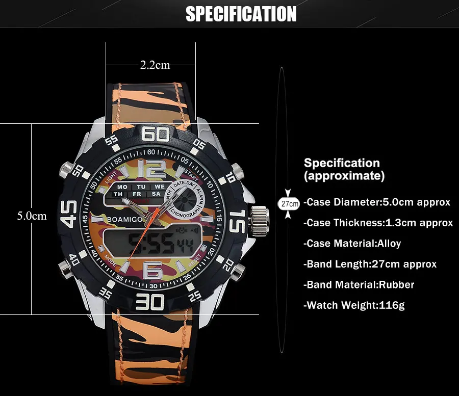 BOAMIGO Brand Fashion Dual Display Watches Mens Sports Watch Rubber Band Digital Analog LED Wristwatch Gift Clock 30M Waterproof (5)