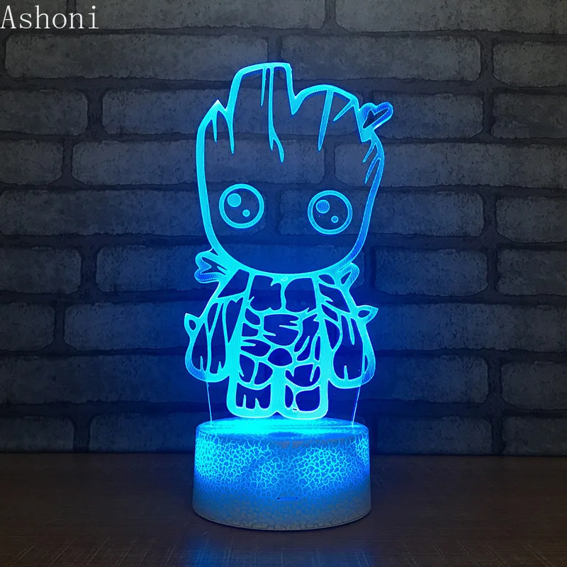 Милый Groot 3D настольная лампа Новинка светодиодный ночник домашний декор 7 цветов