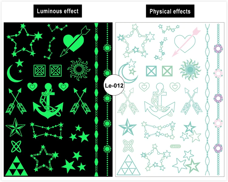 Rocooart технологии иконы татуировки светящиеся поддельные татуировки ручной тату знак Tatuagem Светящиеся в темноте водонепроницаемые Временные татуировки стикер