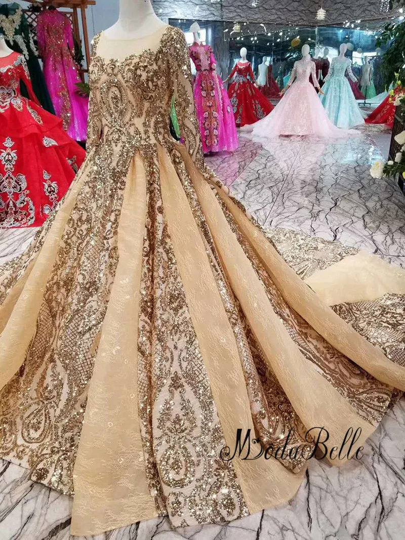 Modabelle Saudi Arabia Long Sleeve Muslim Gold Sequins Evening Dress ...