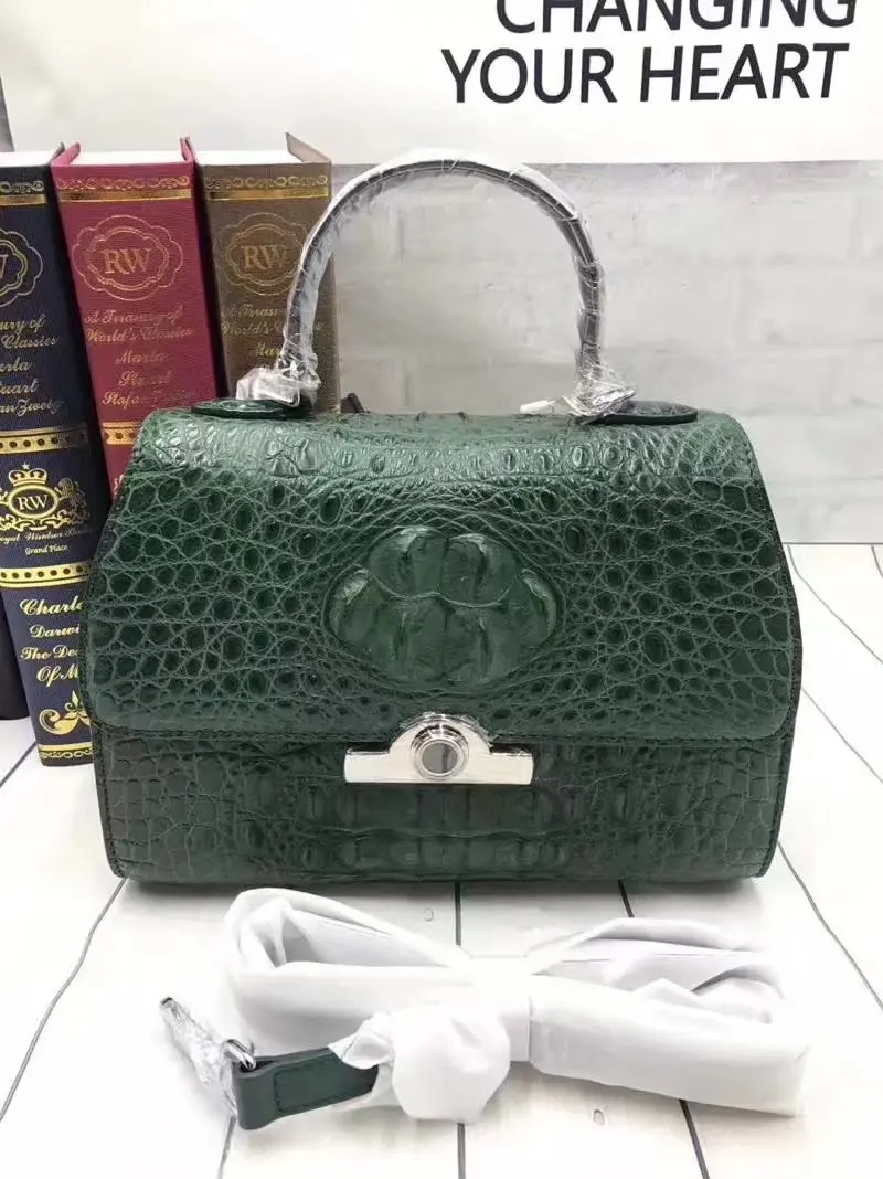 

CHIC Designer 100% Genuine Crocodile Skin Silver Hardware Women's Handbag Exotic Leather Long Belt Lady Crossbody Shoulder Bag
