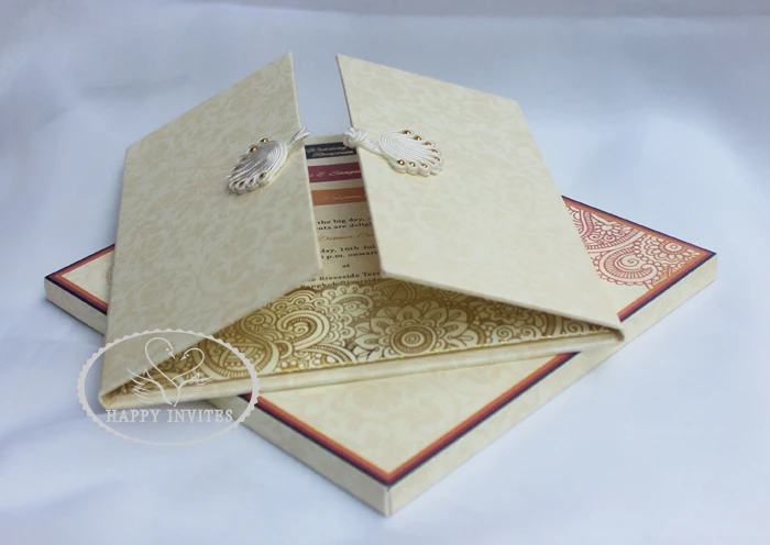 HI1091 - 08Personalized Hard Cover Gate Fold Wedding Card with Gold Foil