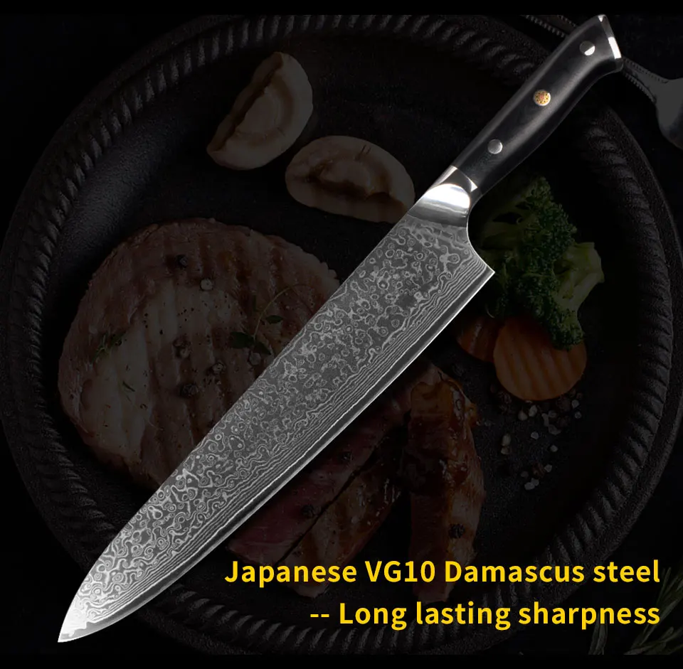 VG10 дамасский дьюто японский нож повара 10,5 дюймов(Западный стиль ручка из красного дерева) Куто кухня
