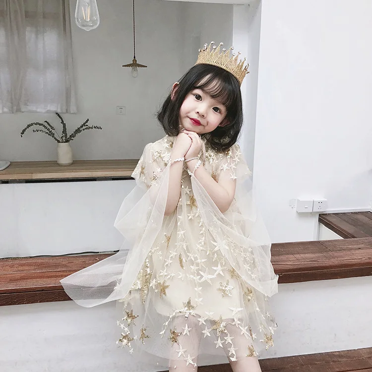 

BABY GIRLS PRINCESS DRESSES KIDS DRESSES STARS ELEGANT PARTY DRESSES SEQUINS LACE SKIRTS ANGEL WINGS