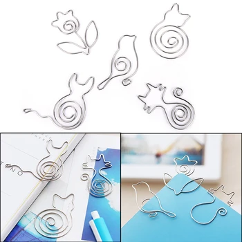 

2pcs Metal Modelling Cat Bird Flower Paper Clips Cute PaperClips and Kawaii Bookmark Office Binding Stationary Clip