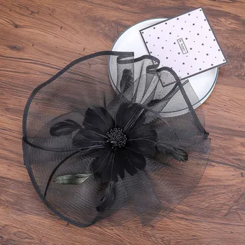 

Haimeikang New Fashion Bride Feather Fascinator Hairpins for Wedding Party Hair Clip French Mesh Veil Hair Hoop Hair