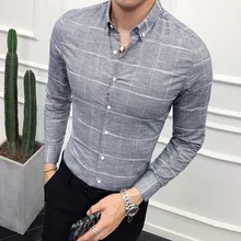Высококачественная Мужская рубашка, фирменная Новинка, осенняя приталенная Повседневная рубашка в клетку, мужские рубашки с длинным рукавом, хлопок, деловые рубашки для работы, 3XL