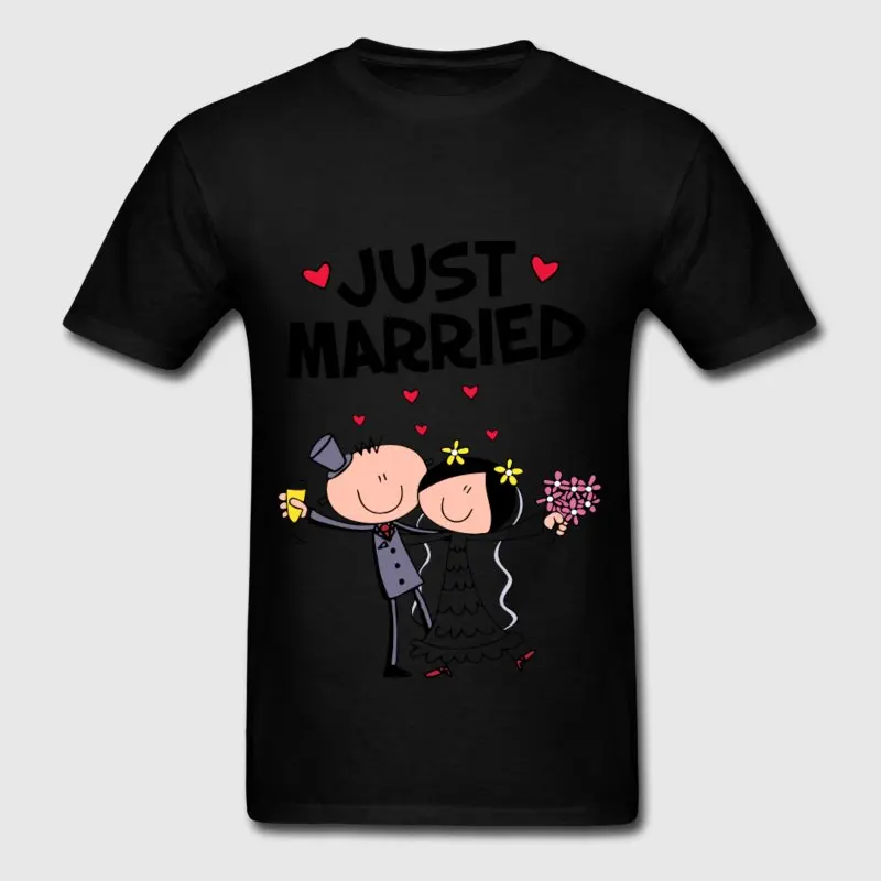 Фитнес Для мужчин футболка Одежда высшего качества Just Married Футболка короткий