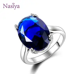 Лидер продаж большой аквамариновые кольца 13x18 мм натуральный камень серебро 925 ювелирные изделия кольцо для женщин 6 цветов Высокое