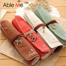 2017 New Vintage Pencil Rolls Elegant Style Makeup Women Girls Canvas Pen Make Up Bag Metal Cosmetic Travel Organizer Bagss