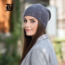 [FLB] двухслойные Мягкие вязаные толстые шапки с кроликом, теплые шапки, однотонные зимние шапки для женщин, шапка Skullies Beanies, F18059